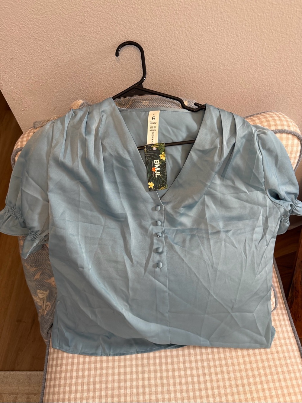 NWT Blue V-Neck Button Front Blouse
